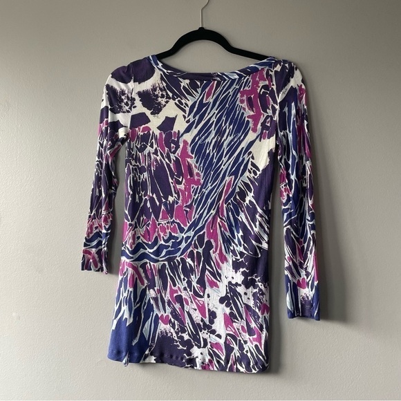 [4] Emilio Pucci Womens Purple & Blue Funky Pattern Long Sleeve 100% Viscose Top - Picture 6 of 11